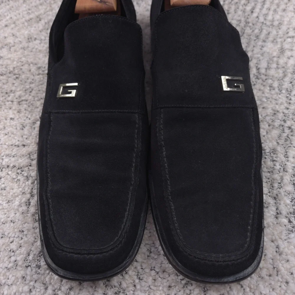 Gucci Loafers Mens Size 13D 13.5 US Shoes Slip On Suede Logo Black Square Toe